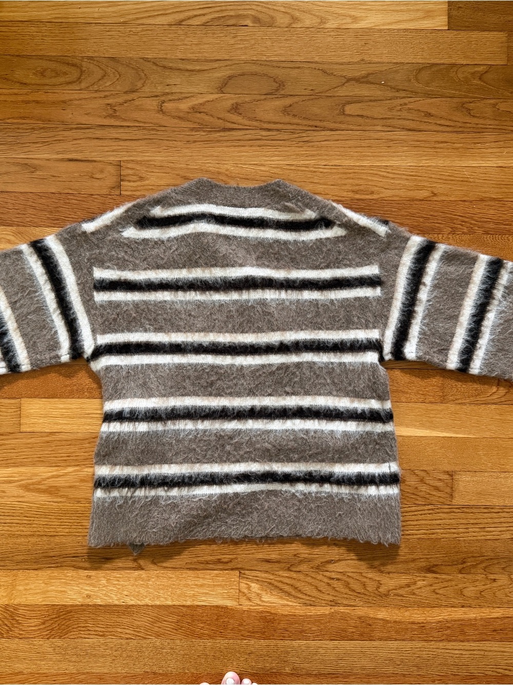 Topshop Taupe, White & Black Striped Wrap Cardigan - Picture 3 of 3